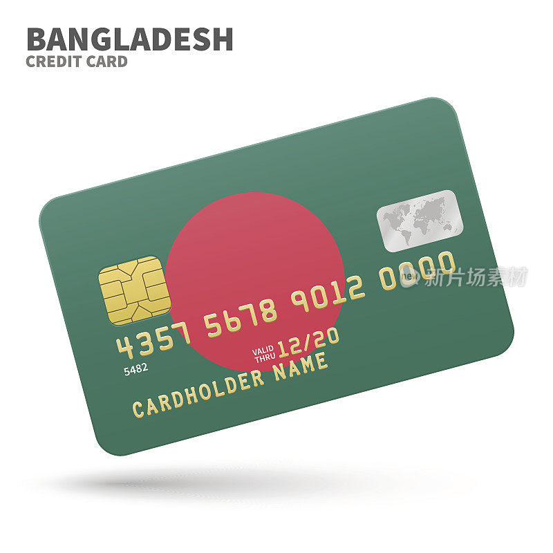 Credit card with Bangladesh flag background for bank, presentations and